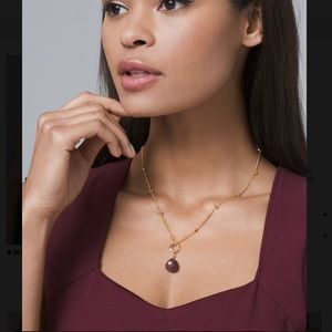 WHBM adjustable gold-tone jade teardrop necklace